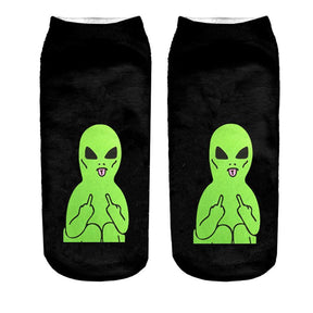 creepy cute alien et extraterrestrial socks ankle socks screen printed gothic hipster by kawaii babe