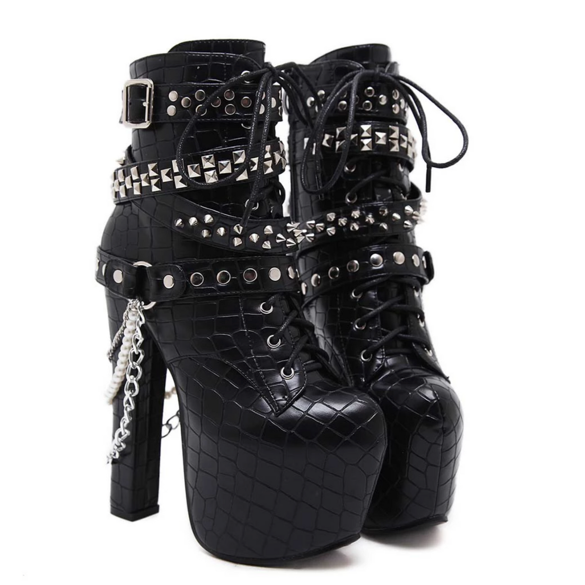 Stud & Chain Motorcycle Boots Goth Punk Fashion Booties | Arcane Trail