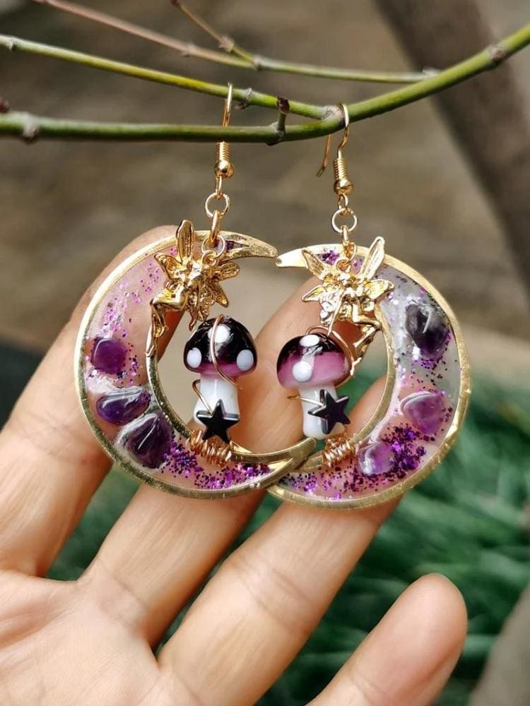 Amethyst Mushroom Fae Earrings - earrings