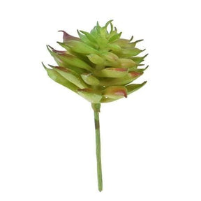 Green artificial succulent rosette with red-tipped leaves and a compact circular shape.