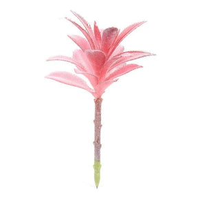 Pink artificial succulent with stacked overlapping leaves in a compact branching shape.