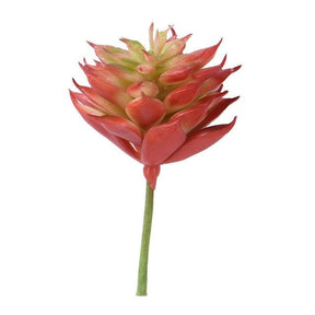 Red artificial succulent with pointed leaves arranged in a layered rosette.