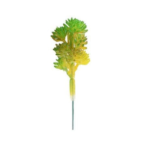 Yellow-green artificial succulent branch with small clustered leaf heads.