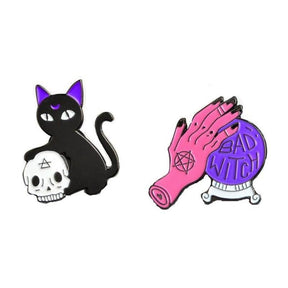 Bad Witch Black Cat Magick Enamel Pin Set Creepy Cute Pagan Goth Witchcraft Wicca Psychic Crystal Ball Lapel Brooch by Arcane Trail