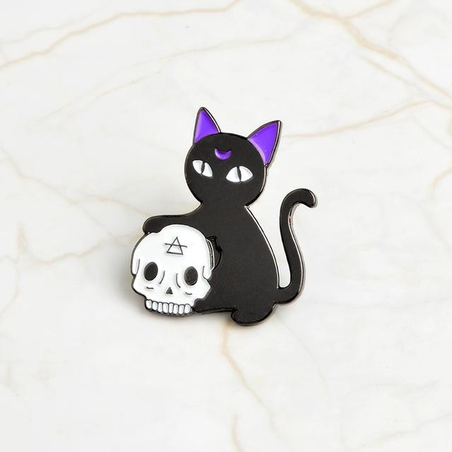 Bad Witch Black Cat Magick Enamel Pin Set Creepy Cute Pagan Goth Witchcraft Wicca Psychic Crystal Ball Lapel Brooch by Arcane Trail