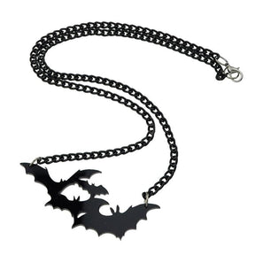 Spooky Black Bat Pendant necklace Goth Halloween Acrylic Statement Jewelry 