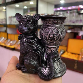 Silver-accented black cat stand front