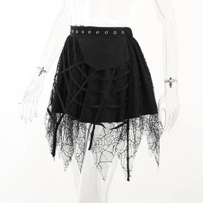Angled mannequin view showing the solid side panel and uneven lace on the gothic tutu skirt.
