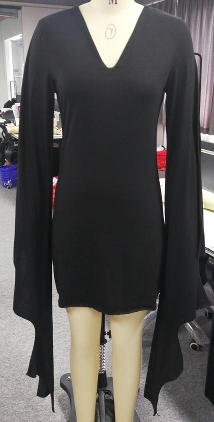 Black gothic mini dress with long, flowing wing-style sleeves and pointed sleeve edges.