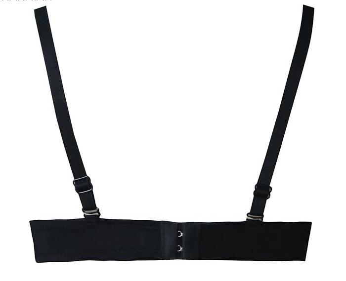 Gothic embellished bra showing the Black version’s adjustable straps and rear hook fastening.