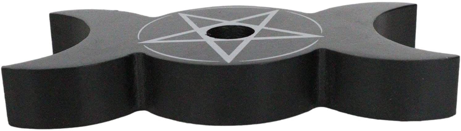 Low angled isolated view of the black triple moon base, showing its thickness and single candle hole.