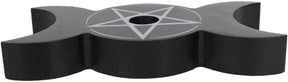 Low angled isolated view of the black triple moon base, showing its thickness and single candle hole.