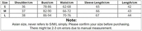 Size chart for the velvet bell-sleeve crop top, listing shoulder, bust, waist, sleeve length and top length in centimetres for S, M and L.