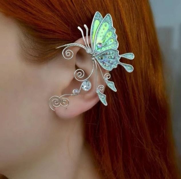 Butterfly Elven Ear Clip - Full Green Butterfly - hair accessory