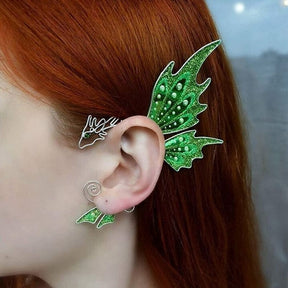 Butterfly Elven Ear Clip - Green Dragon - hair accessory