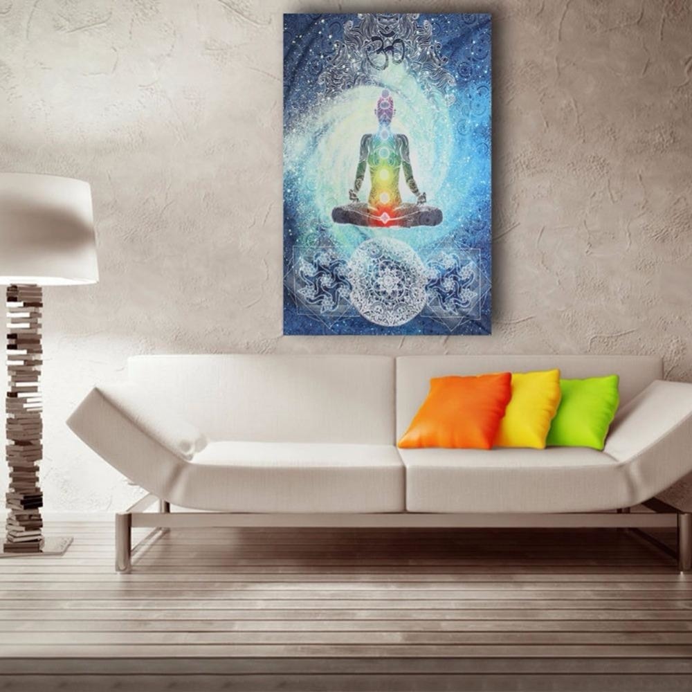 Meditation Buddha Yoga Chakra System Wall Tapestry Art Hanging Home Decor Swirling Universe Rainbow Mandala Sacred Geometry Namaste by Arcane Trail