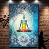 Meditation Buddha Yoga Chakra System Wall Tapestry Art Hanging Home Decor Swirling Universe Rainbow Mandala Sacred Geometry Namaste by Arcane Trail