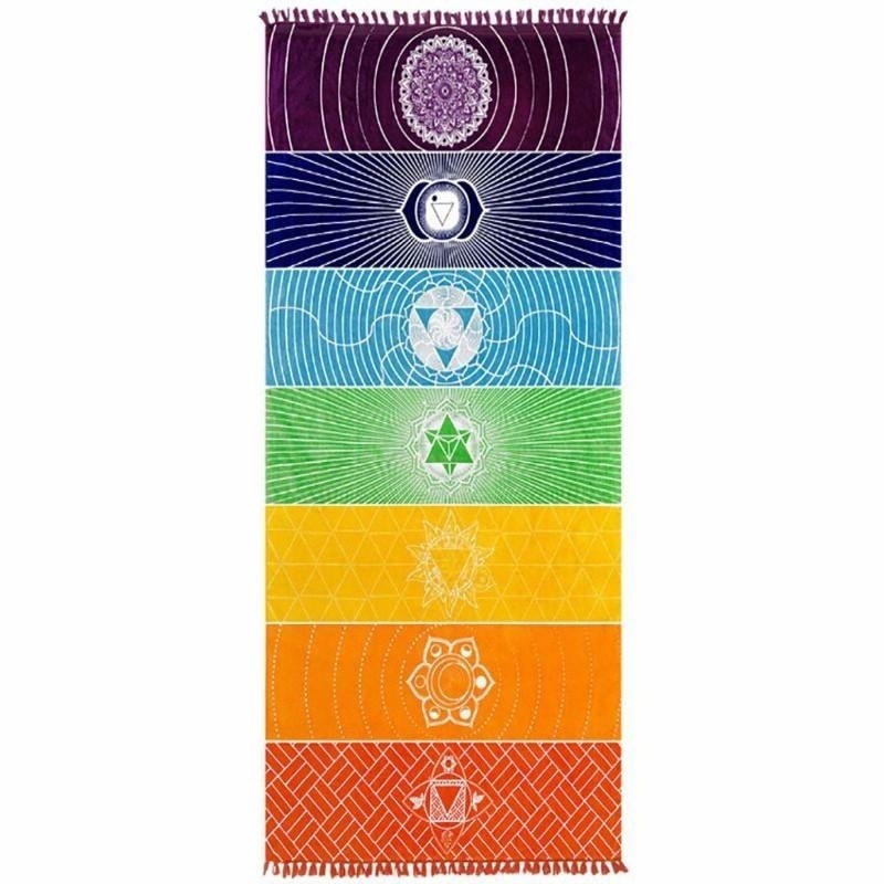 Meditation Rainbow Chakra System Floor Mat Yoga Wall Tapestry Art Hanging Home Decor Mandala Sacred Geometry Namaste by Arcane Trail