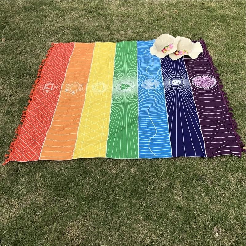 Meditation Rainbow Chakra System Floor Mat Yoga Wall Tapestry Art Hanging Home Decor Mandala Sacred Geometry Namaste by Arcane Trail