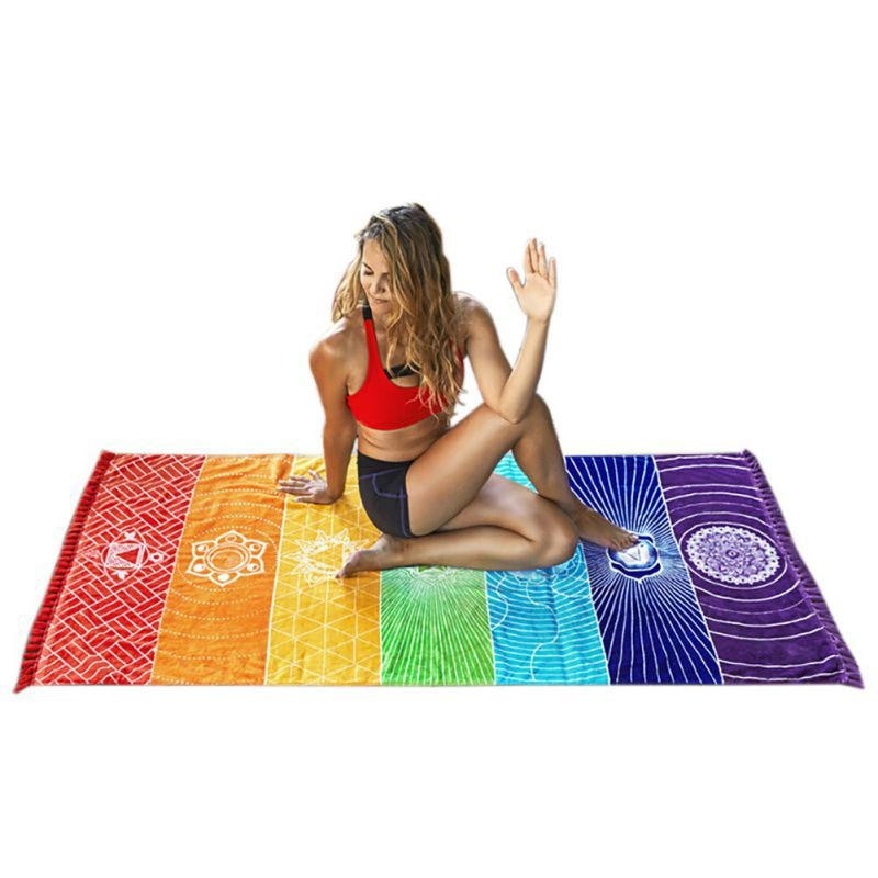 Meditation Rainbow Chakra System Floor Mat Yoga Wall Tapestry Art Hanging Home Decor Mandala Sacred Geometry Namaste by Arcane Trail