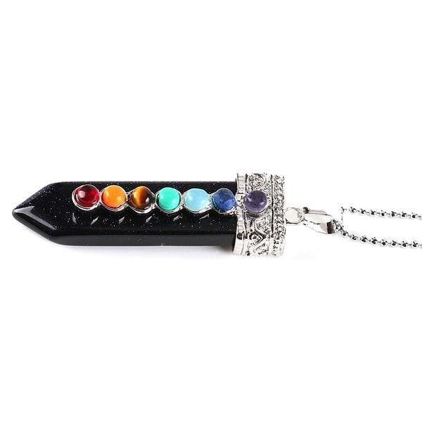 Chakra Wand Blue Sand Pendant Necklace Crystal Healing Powerful Pointed Rainbow Raw Stone Jewelry by Arcane Trail