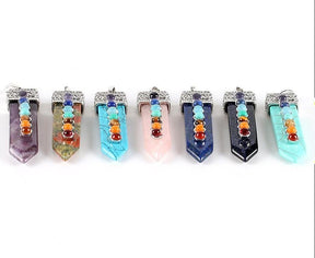 Chakra Wand Pendant Necklace Crystal Healing Powerful Pointed Rainbow Raw Stone Jewelry by Arcane Trail