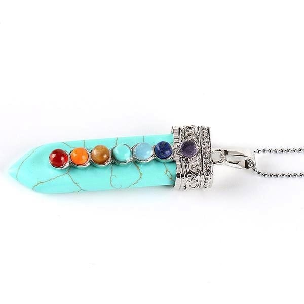 Chakra Wand Pendant Turquoise Necklace Crystal Healing Powerful Pointed Rainbow Raw Stone Jewelry by Arcane Trail