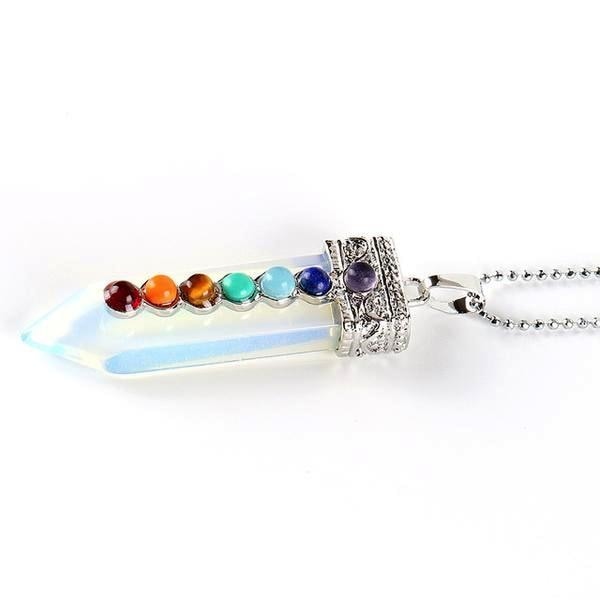 Chakra Wand Opal Pendant Necklace Crystal Healing Powerful Pointed Rainbow Raw Stone Jewelry by Arcane Trail