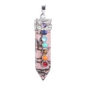 Chakra Wand Pendant Rhodonite Necklace Crystal Healing Powerful Pointed Rainbow Raw Stone Jewelry by Arcane Trail