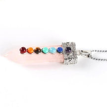 Chakra Wand Pendant Rose Quartz Necklace Crystal Healing Powerful Pointed Rainbow Raw Stone Jewelry by Arcane Trail
