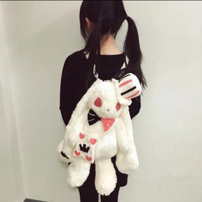 Creepy Evil White Bunny Rabbit Backpack Plush Cards Poker Playing Mad Hatter Alice in Wonderland