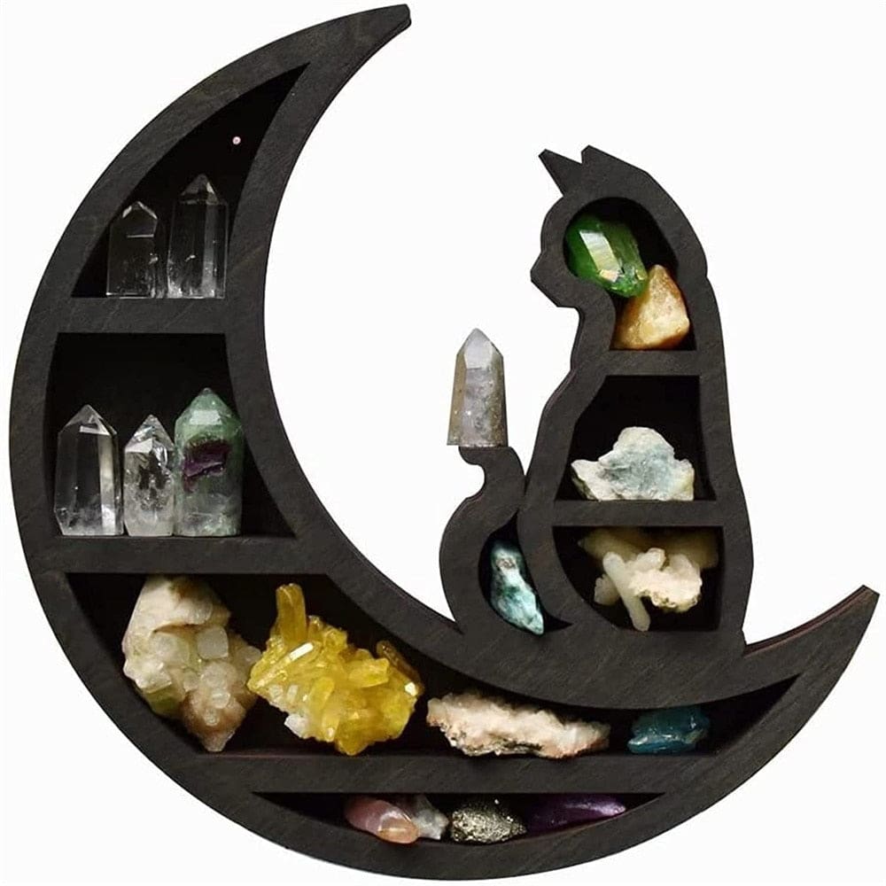 Cat moon wooden shelf isolated