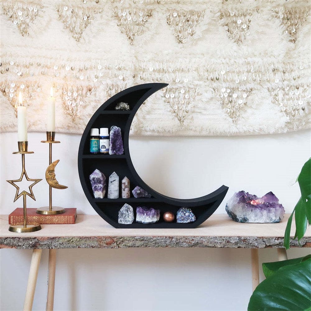Crescent moon shelf full styled view