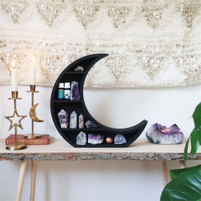 Crescent moon shelf full styled view