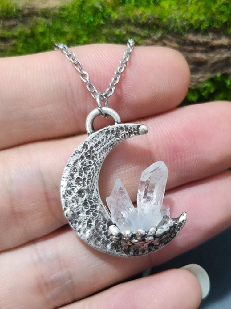 Crescent Quartz Moon Pendant Necklace - necklace