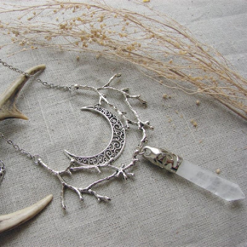 Crystal Forest Moon Pendant - necklace