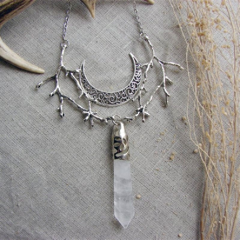 Crystal Forest Moon Pendant - necklace