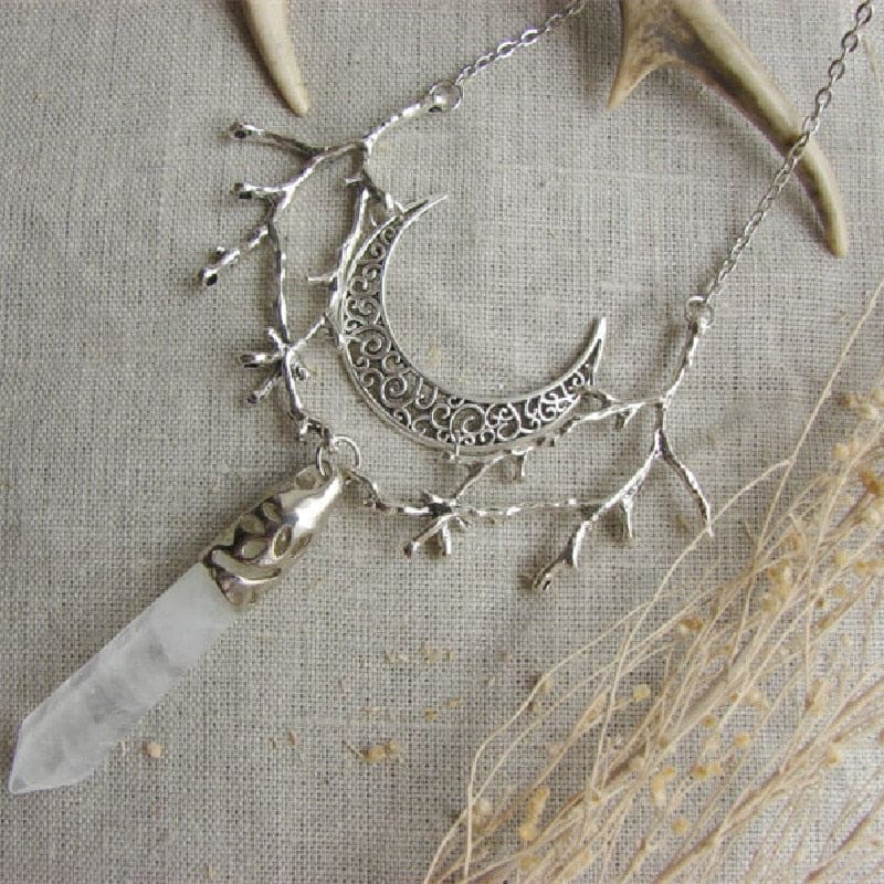 Crystal Forest Moon Pendant - necklace