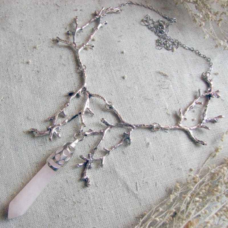 Crystal Forest Moon Pendant - Tree Branch - necklace