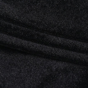 Dark Kitten black hooded sweater and lace skirt separates with a close view of the separate camisole fabric; camisole not included.