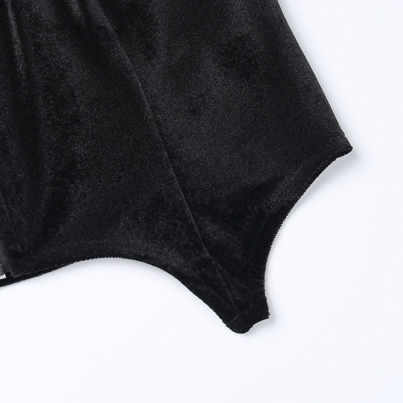 Dark Kitten black hooded sweater and lace skirt separates with a close view of the separate camisole hem; camisole not included.