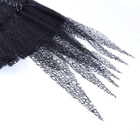 Dark Kitten black hooded sweater and lace skirt separates with a close view of the long pointed lace panel.