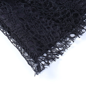 Dark Kitten black hooded sweater and lace skirt separates with a close view of scalloped skirt lace.