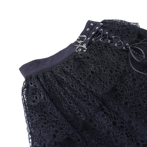 Dark Kitten black hooded sweater and lace skirt separates with a close view of the skirt buckles and lace.