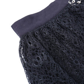 Dark Kitten black hooded sweater and lace skirt separates with a close view of the skirt waist and lace.