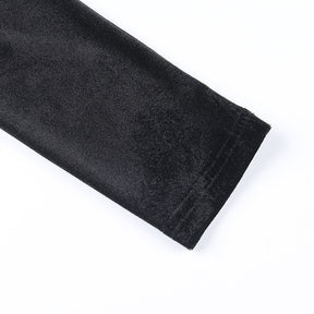 Dark Kitten black hooded sweater and lace skirt separates with a close view of a sleeve cuff.