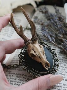 Deer Skull Cameo Pendant - Bronze - necklace
