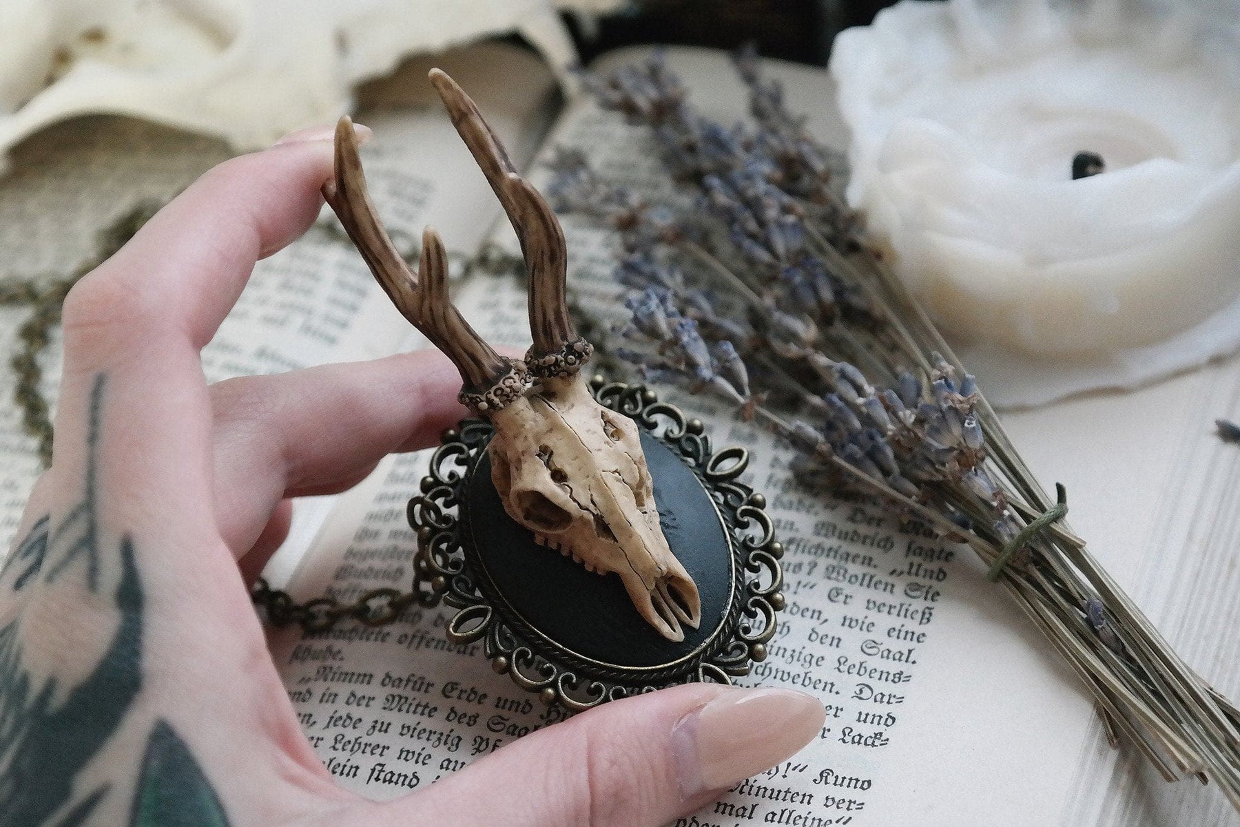 Deer Skull Cameo Pendant - necklace