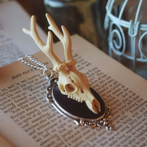 Deer Skull Cameo Pendant - Silver - necklace