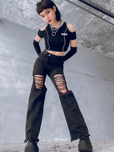 Distressed Y2K Flare High Waisted Jeans - jeans 90s, bell bottoms, denim, jeans, pants Pants